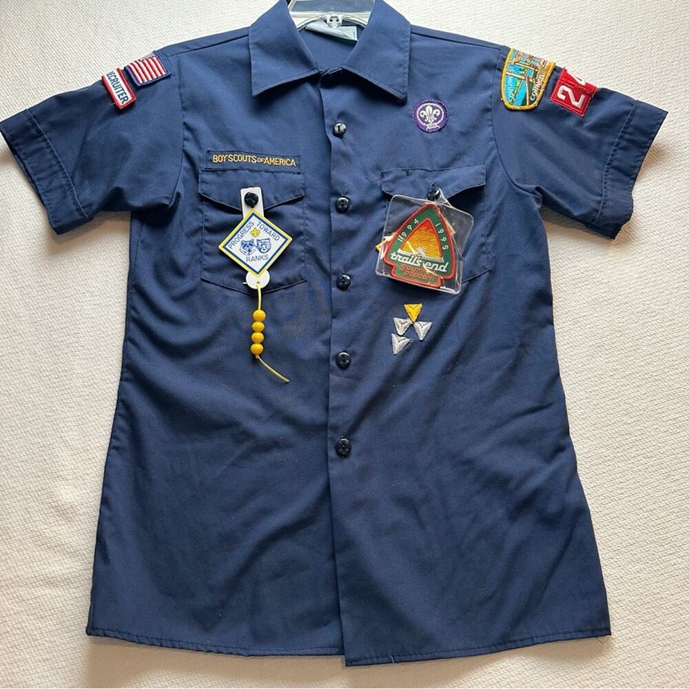 Kids Navy Blue Button Down Boy Scout Shirt